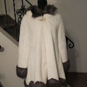 Luxurious White Faux Fur Coat with Dark Accents